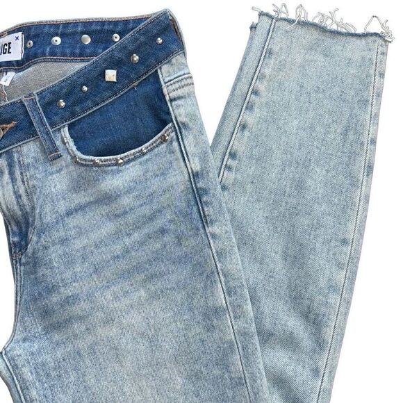 Paige verdugo ankle skinny jeans gems two tone denim raw hem size 27 - Picture 7 of 11